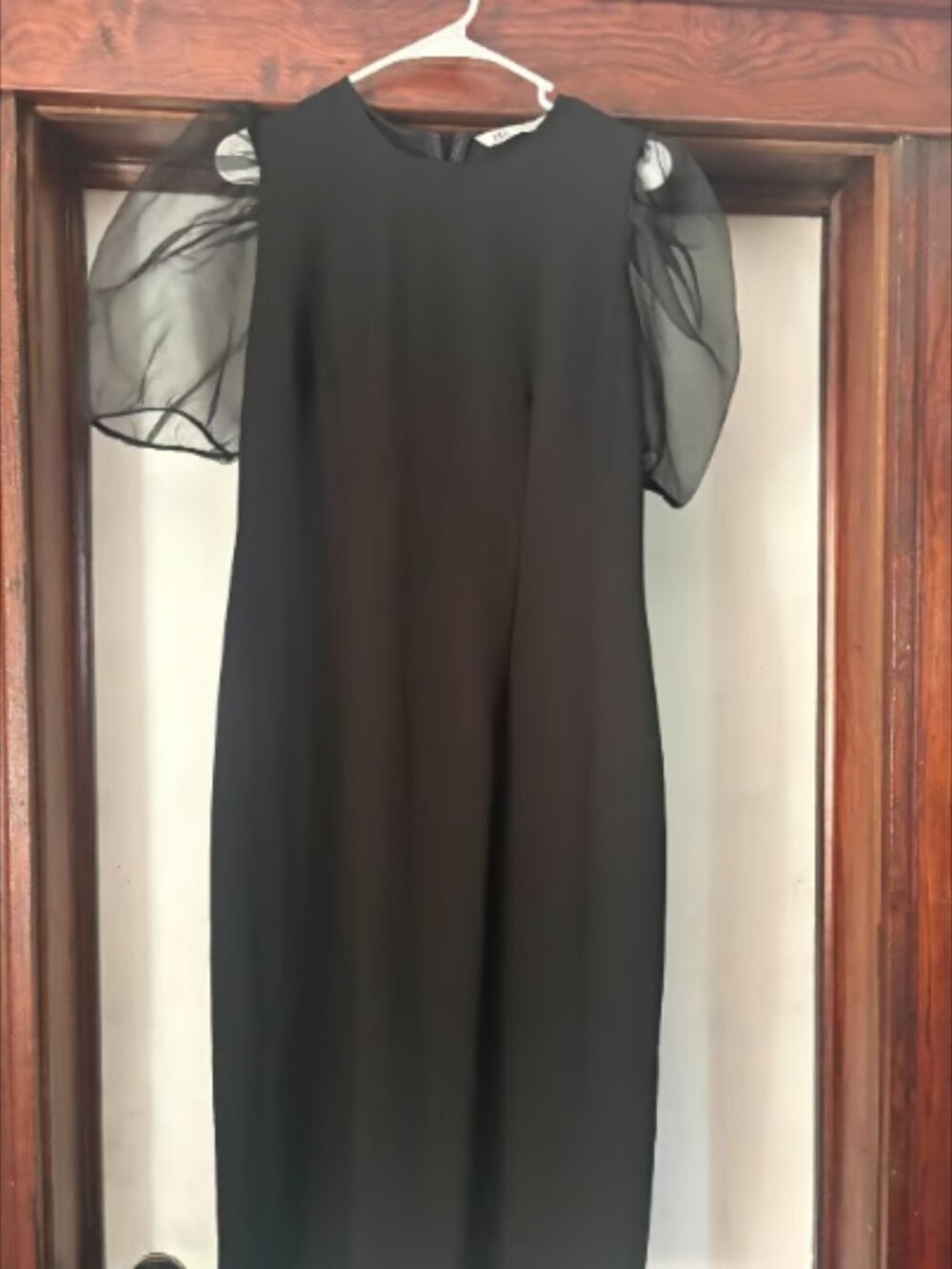 Zara Black Midi Dress with Puff Sleeves